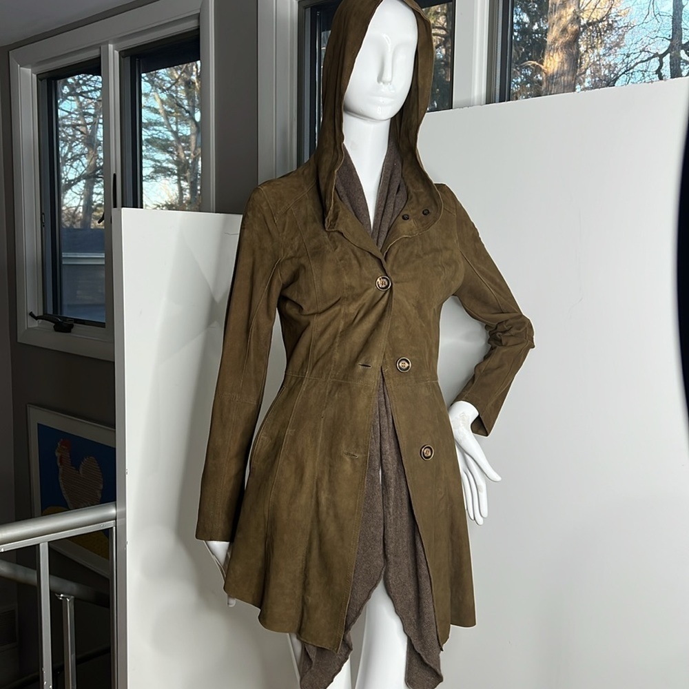 Roncarati Sz 40 Italian Suede Angora Front Button Trench Jacket